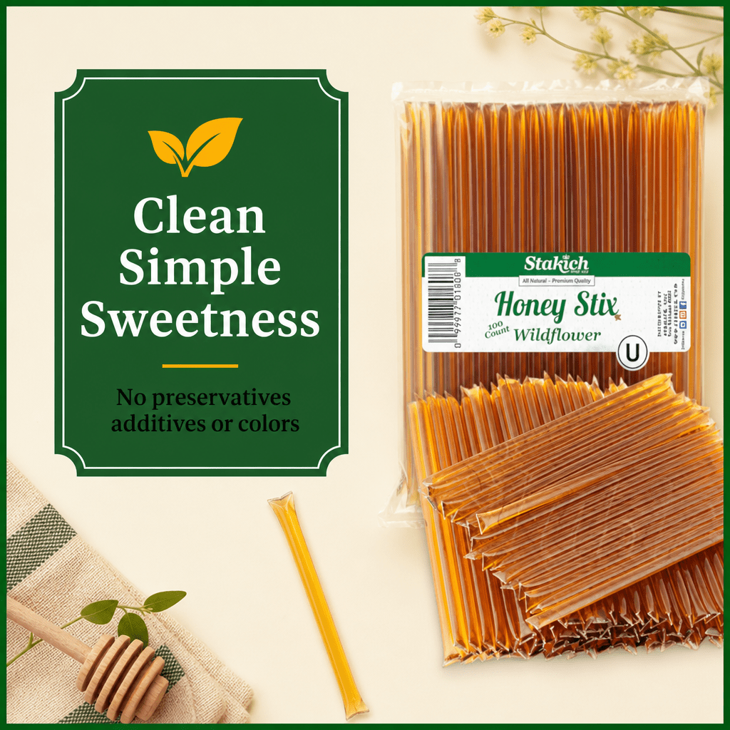Stakich Wildflower Grade A Honey Stix - Case of 2,000
