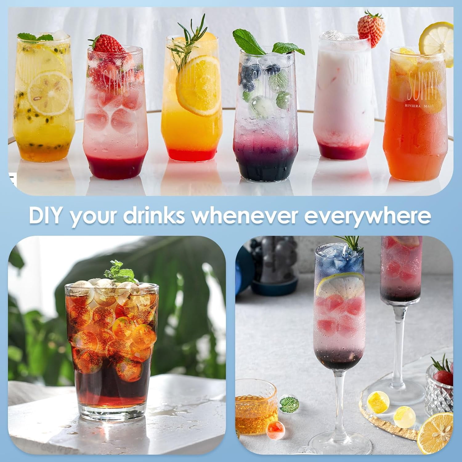 Ice Cube Tray with Lid and Bin - Round Ice Trays for Freezer with Lid - Ice Cube Trays for Freezer with Ice Container