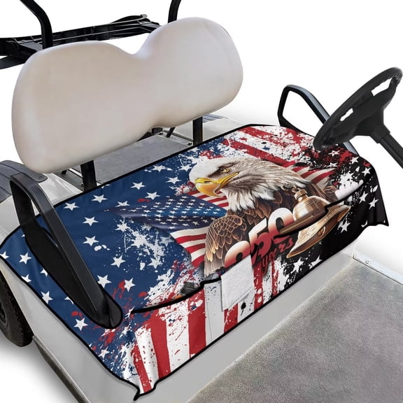 Yuyamidu Eagle Golf Cart Seat Covers with Pockets 250 Years American Flag Golf Cart Towel Seat Covers for Club Car Golf Cart Accessories Protect Your Golf Cart for All Season