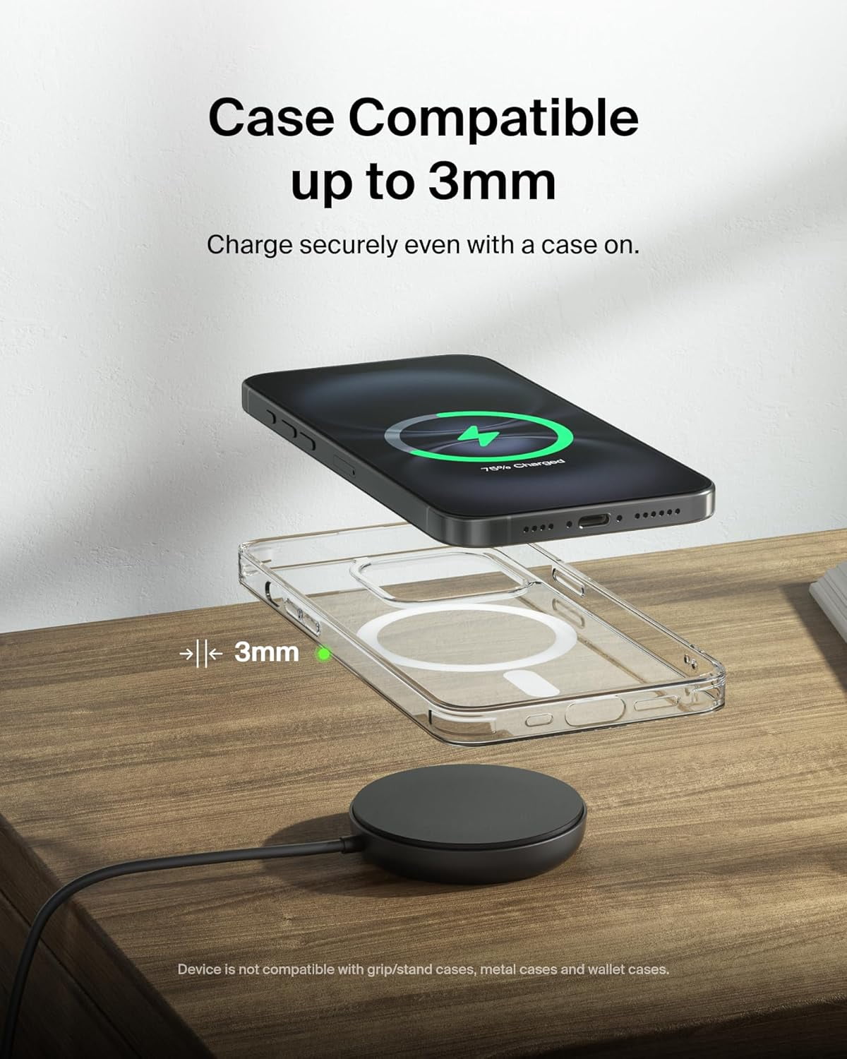 Belkin Magnetic Wireless Charging Pad 15W w/Pop-Up Stand - MagSafe-Compatible Qi2-Wireless Charger, Power Supply Not Included - Black