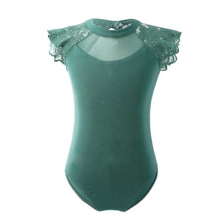 

DPOIS Kids Girls Floral Lace Splice Cotton Leotard Gymnastic Ballet Dance Bodysuit