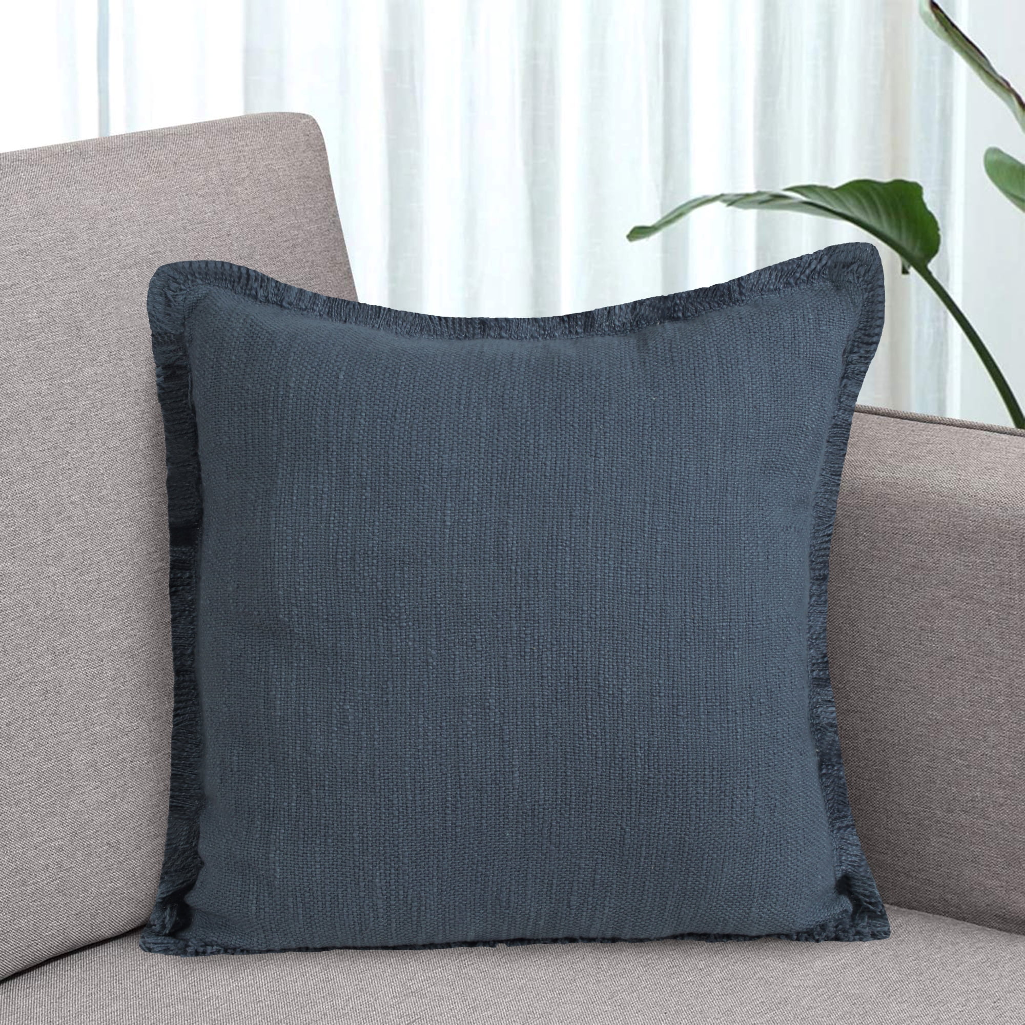 Ox Bay Bennett 20" x 20" Blue Solid Fringed Cotton Adult Decorative Throw Pillow Cover