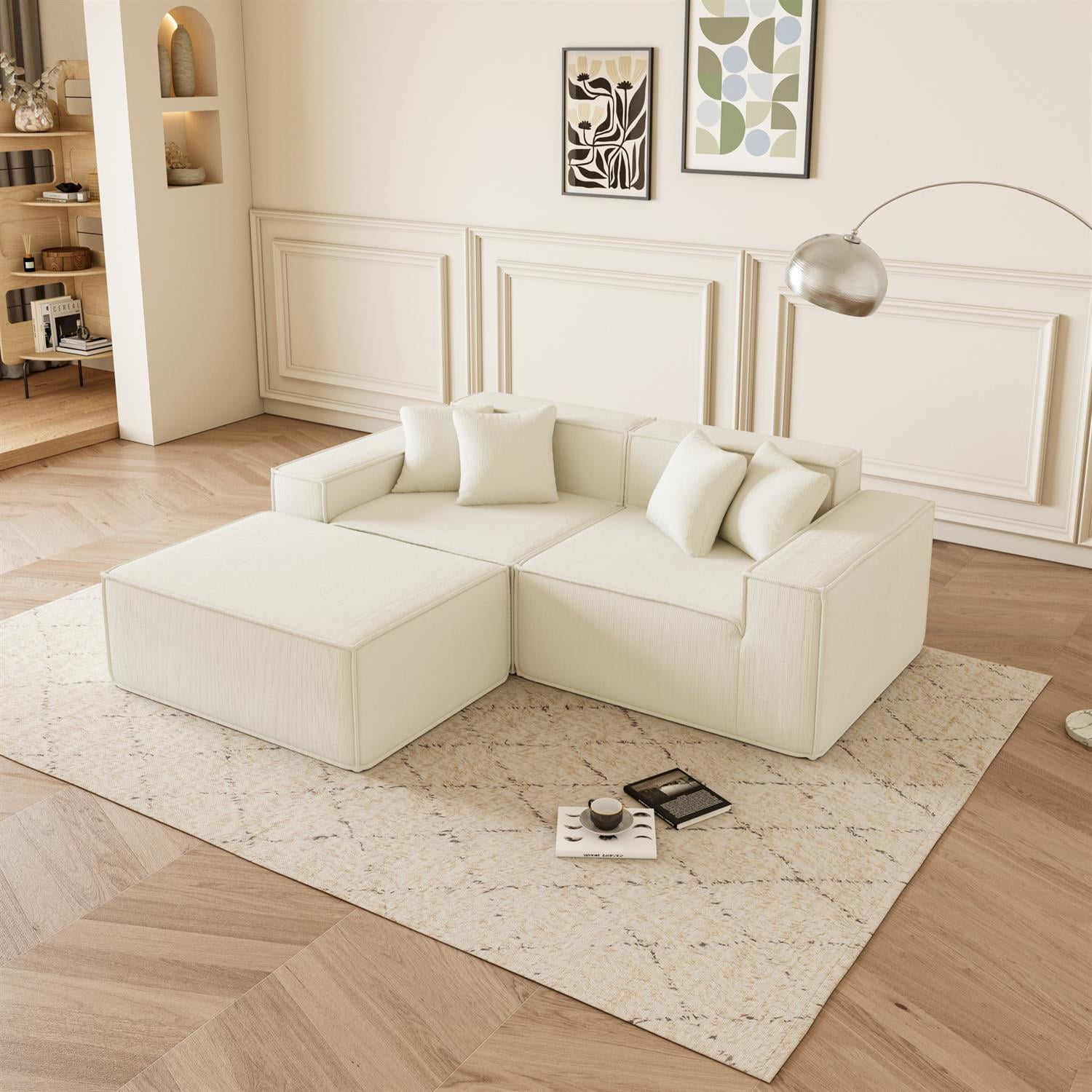 Demi Bonn 109" Modular L-Shaped Sectional Sofa with Reversible Chaise, Deep Seat Cushions & Comfortable Couch for Living Room, Beige