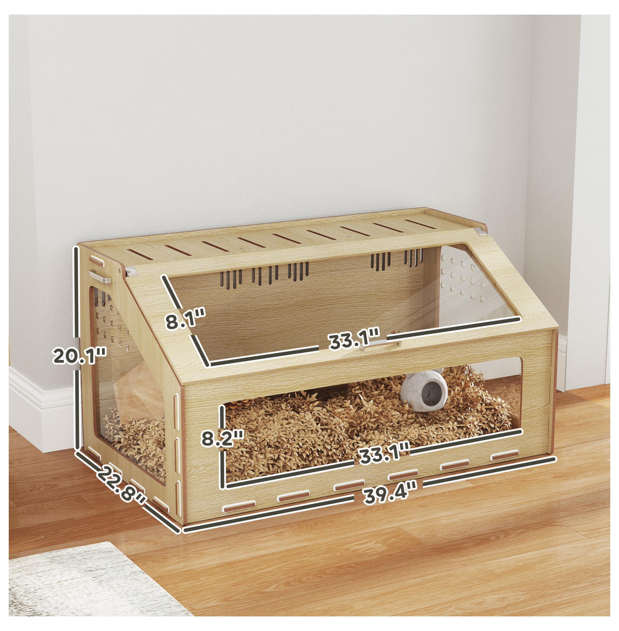 39" Hamster Cage Habitat, Oak - Dwarf Hamster, Gerbil, Guinea Pig, Rat Cage with Acrylic Windows & Openable Top