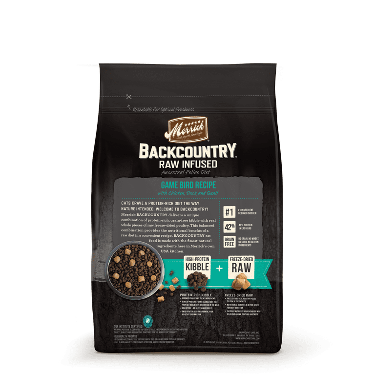 Merrick Backcountry Grain Free Raw Infused Game Bird Dry Cat Food 6 lb