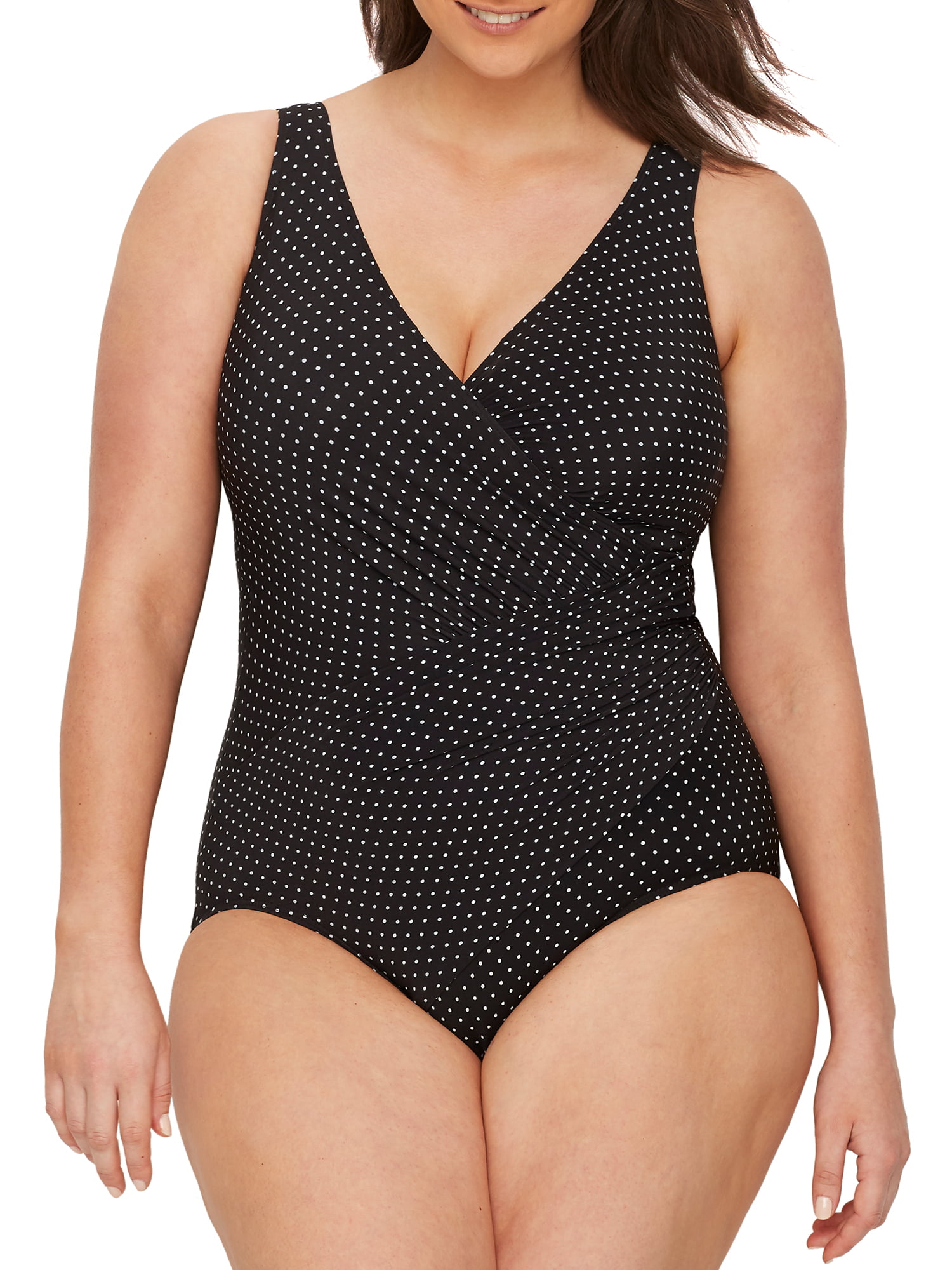 Miraclesuit Womens Swimwear Plus Size Pin Point Oceanus Soft Cup Tummy Control One Piece Swimsuit