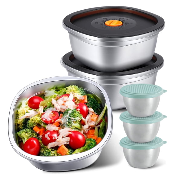 HQinX 3 Pack Salad Container for Lunch, 50 oz Stainless Steel Salad Bowls with Lids & Dressing Cups, Leakproof, Dishwasher Safe, for Meal Prep