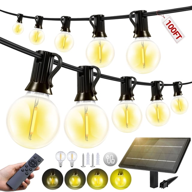 Luces solares FUANXIEI G40 de 30 m, resistentes al agua, 100 pies, con control remoto
