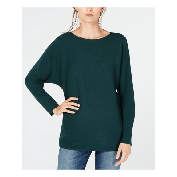 INC Womens Green Ribbed Knit Dolman Sleeve Boat Neck Sweater Size: L