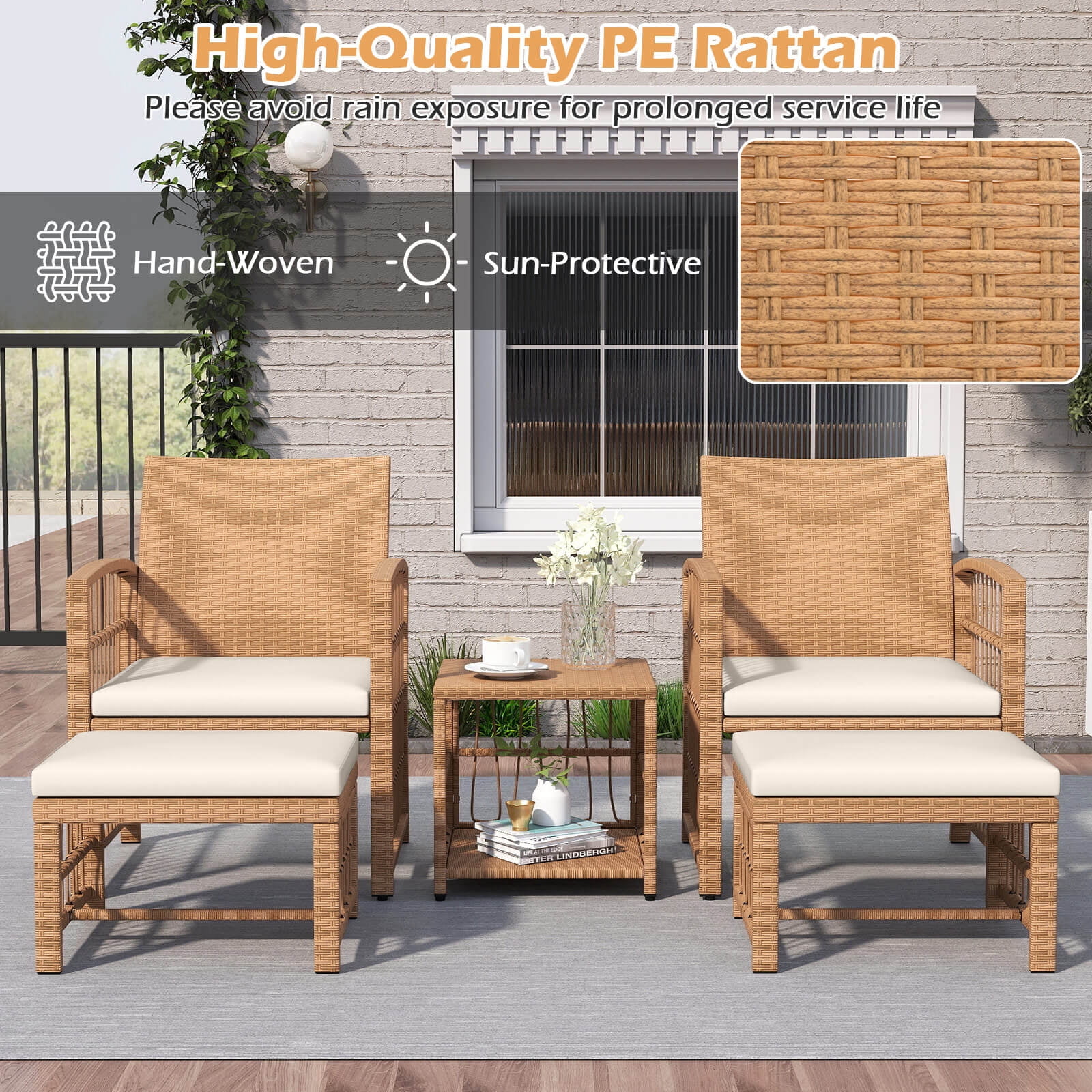 Costway 5 Pieces Patio Conversation Set PE Rattan Balcony Furniture Set with Cushions