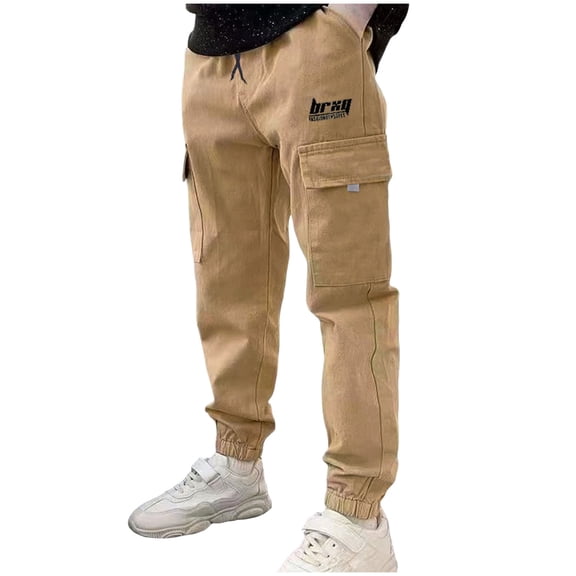 Qopobobo Boys Pants Boys Cargo Joggers Pants Waist Casual Jogging Trousers Bottom for Kids Beige,3-4 Years