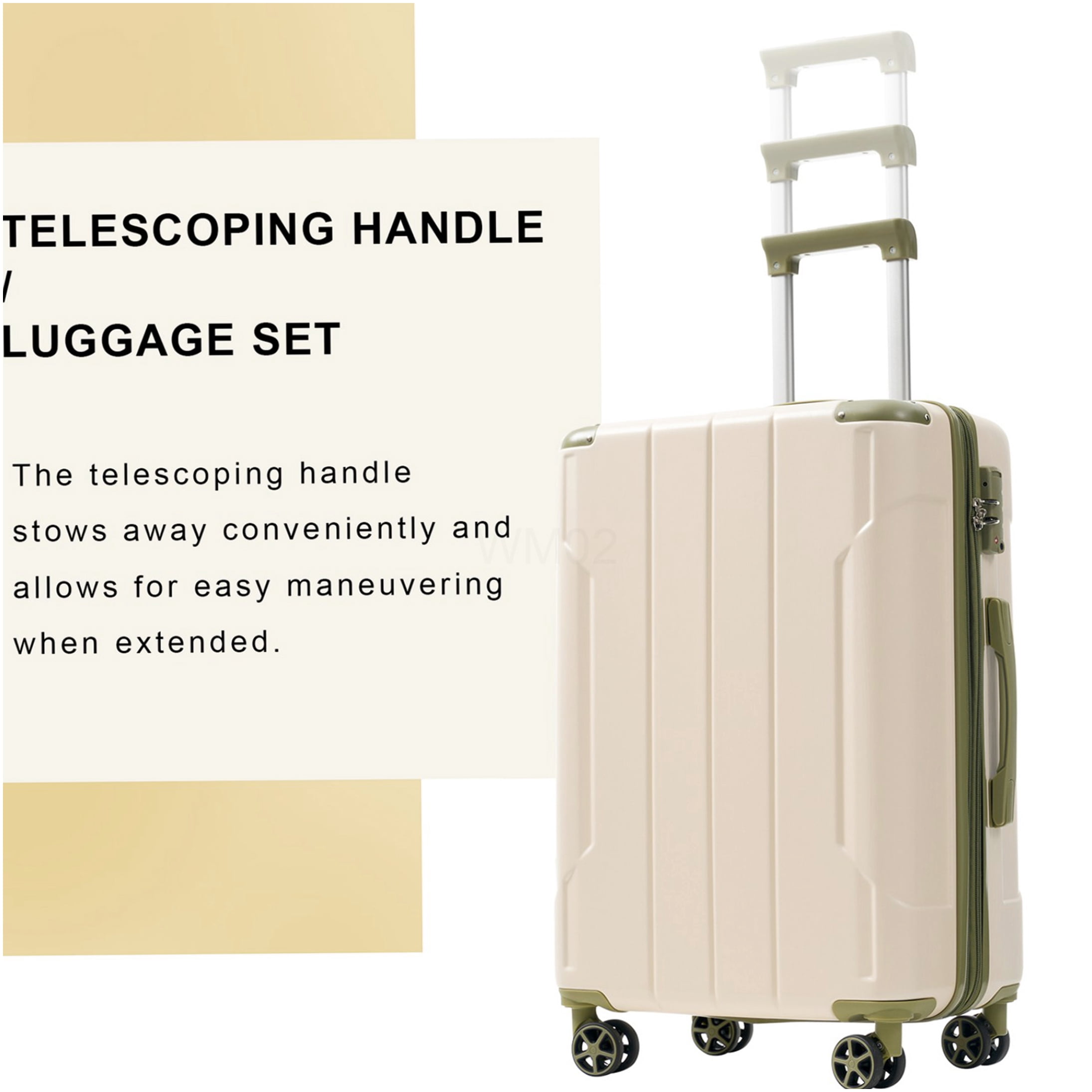 White and Green ABS Hardshell Checked Luggage, 24 Inch Expandable Suitcase with TSA Lock & Double Spinner Wheels