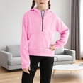 thumbnail image 2 of KAUOD Girls Cropped Hoodies Half Zipper Pullover Sweatshirts Kids Plain Cotton Soft Long Sleeve Jackets Coats with Pockets, 2 of 8