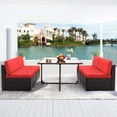 thumbnail image 3 of Vineego 5 Pieces Patio Dining Sets Outdoor Conversation Sets Wicker Patio Sectional Sofa with Tempered Glass Table(Red), 3 of 8