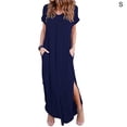 thumbnail image 3 of Sonducket Vestido de mujer con cuello en V Abertura Vestido largo Chica Ropa de manga corta Vestidos Azul oscuro S, 3 of 4