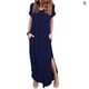 thumbnail image 3 of Sonducket Vestido de mujer con cuello en V Abertura Vestido largo Chica Ropa de manga corta Vestidos Azul oscuro S, 3 of 4