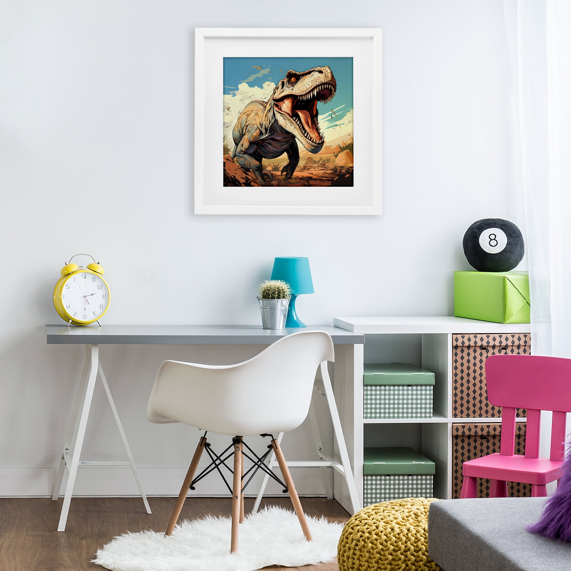 Stupell Industries Velociraptor Desert Sunset White Framed Print Under Glass, design by Creative Studio
