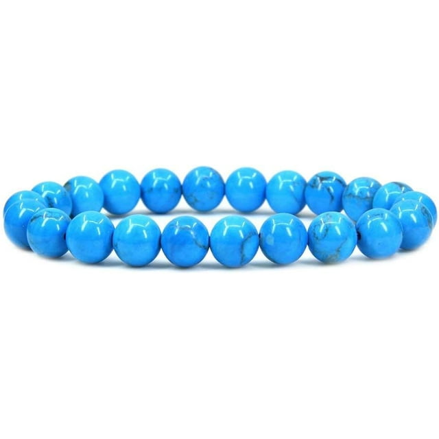 Bracelet Extensible Unisexe en Perles Rondes de 8 mm en Howlite Turquoise Naturelle 7 Pouces