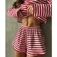 thumbnail image 5 of Spring and Summer New Style Comfortable and Fashionable Striped Long-Sleeved Flared Shorts Sleeping Suit for Ladies, 5 of 8