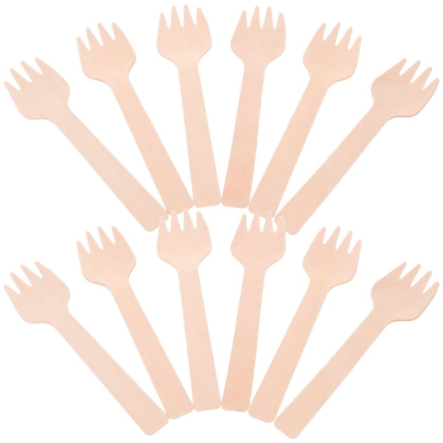 CUITING Cocktail Forks Mini Fork and Spoon Flatware Disposable Wood 10.30X2.50X0.50CM 100 Pcs