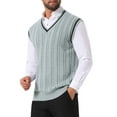 thumbnail image 4 of INSPIRE CHIC Men's Solid Color V-Neck Sleeveless Cable Knitted Sweater Vest XL Light Gray, 4 of 5