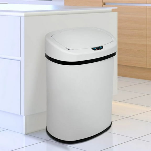 Kitchen Trash Can 13 Gallon Garbage Can, Sensor Trash Can Touchless Stainless Steel Trash Can, Brushed Dustbin 50 Liter Motion Trash Bin Metal Waste Bin with Lid for Home Bathroom Offic, White
