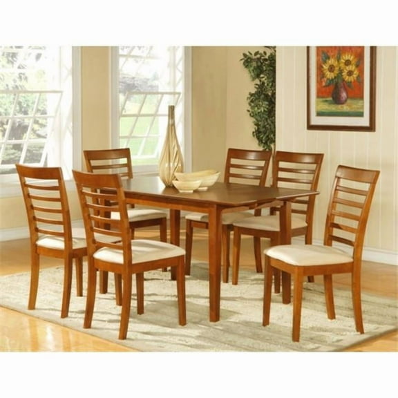 Wooden Imports Furniture PSA7-SBR-C 7PC Picasso Rectangular Table and 6 Avon upholstered Seat Chairs - Saddle Brown Finish