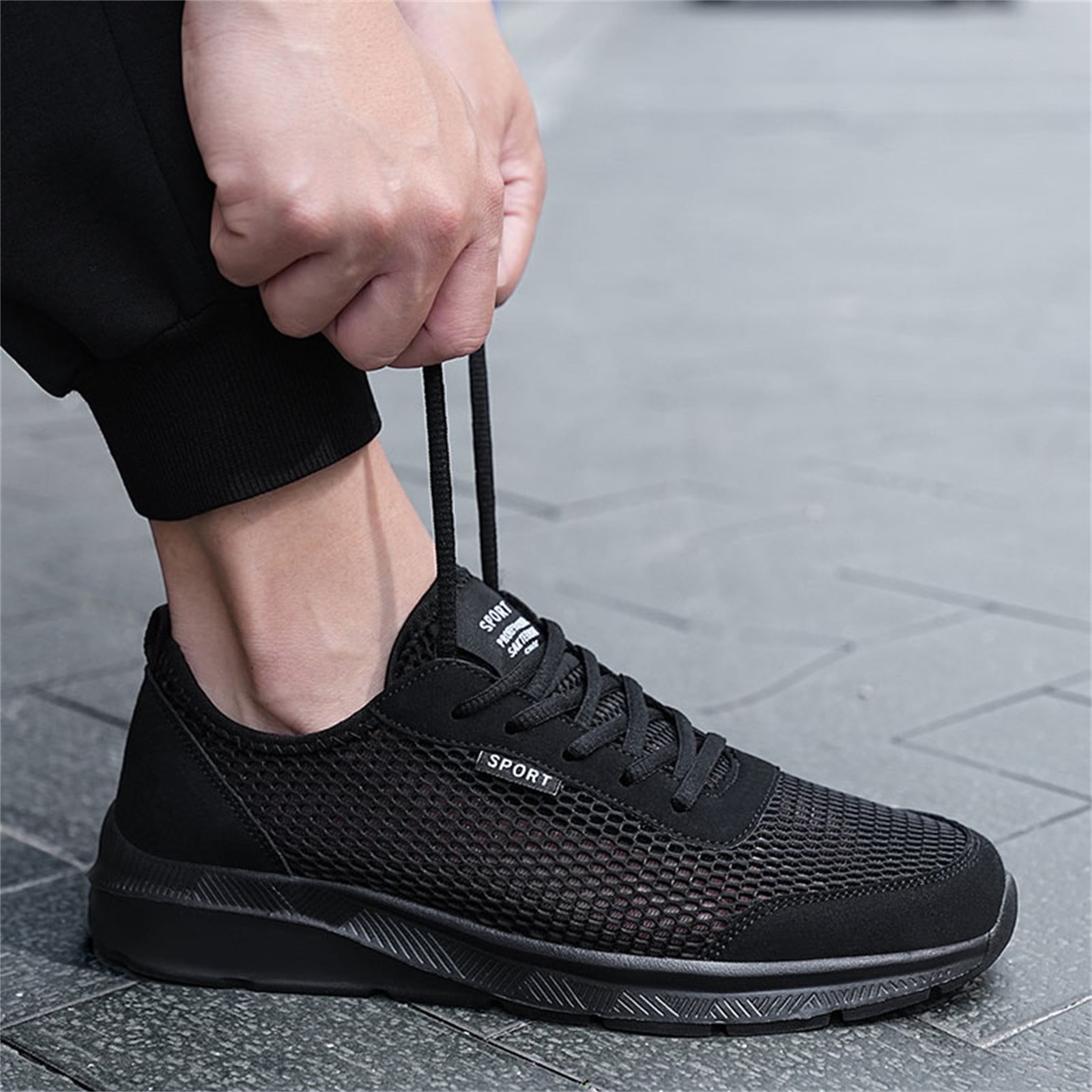 Yindaity Trail Running Shoes Men Men's Non Slip Shoes, Lightweight Mens Work Shoes Sneakers Soccer Shoes Men(Black,8)