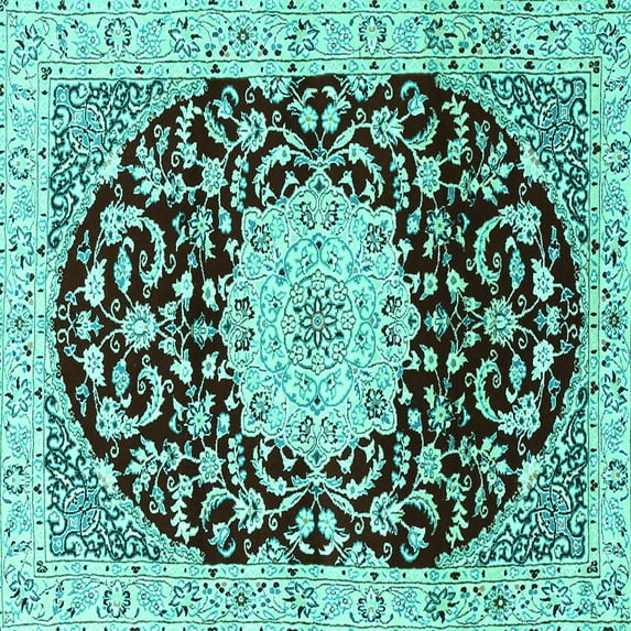 Ahgly Company Machine Washable Indoor Square Medallion Turquoise Blue Traditional Area Rugs, 3' Square