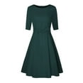 thumbnail image 3 of Fshinging Midi Dresses For Women Round Necked Mid Sleeve Belt Waist Retro Style Beach Dress, 3 of 4