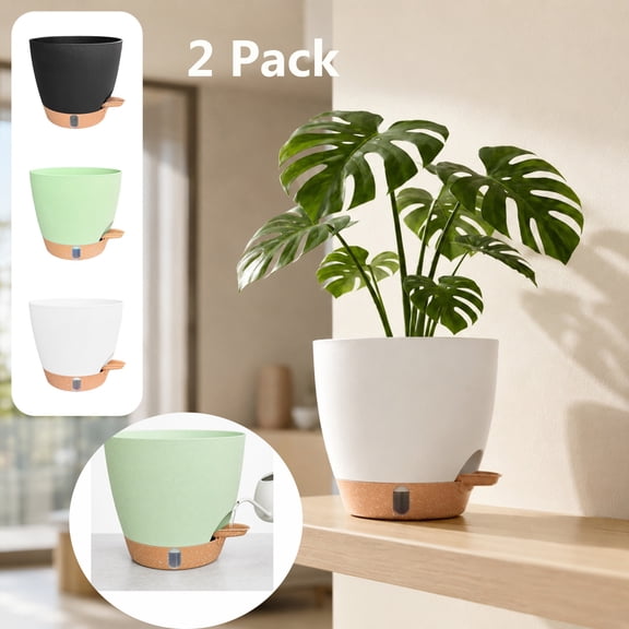 FEOLGEHLY 2 Pack 5.9 inch Self Watering Pots for Indoor Plants, Planters for Indoor Plants, Flowerpot with Wick & Reservoir, Green