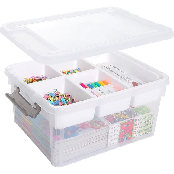 17QT Clear Plastic Storage Box with Removable Trays – Stackable Craft Organizer, Large Capacity Container for Art Supplies, Beads, Sewing Kits, Playdough, and Tools