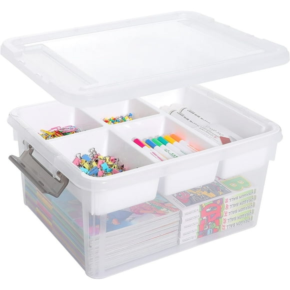 Citylife 17QT 2 Packs Plastic Storage Box with 5 Grids Removable Tray Craft Organizers and Storage