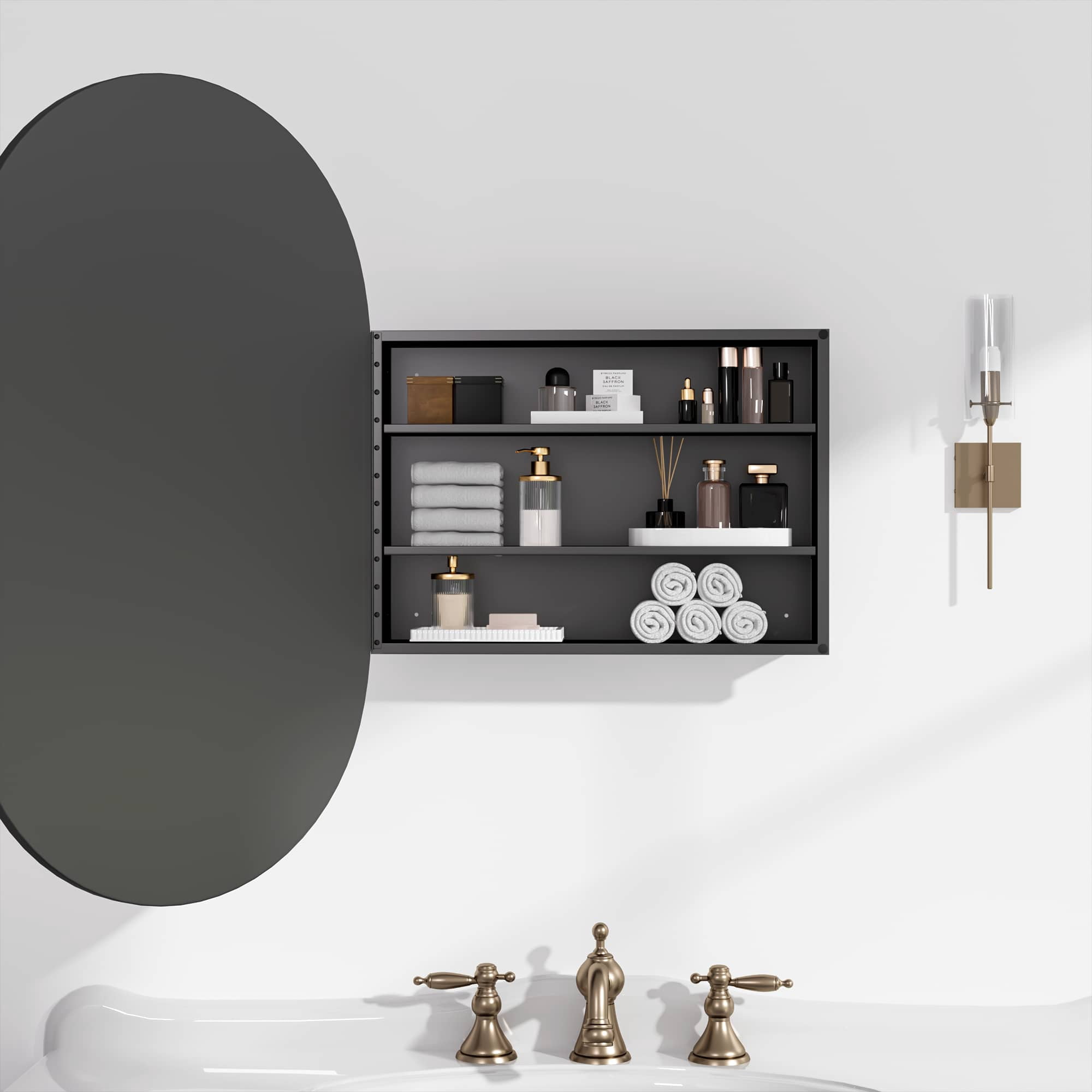 MAYEERTY 38"x22" Iron Medicine Cabinet Mirror for Bathroom with Storage Space , Black