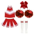thumbnail image 3 of TiaoBug Kids Girls Cheer Leader Costume Cheerleading Halloween Uniform Top with Pleated Skirt Hair Tie Socks A Red 8, 3 of 5