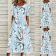 thumbnail image 2 of Vestidos estampados florales plegables de manga corta con cuello redondo informal de verano para mujer Fridja bnh2908, 2 of 9