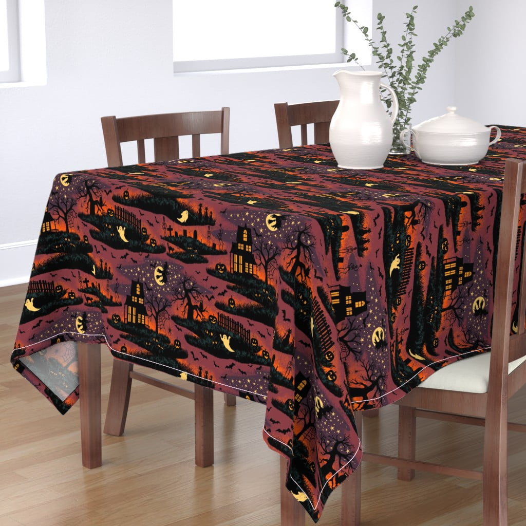 Tablecloth Halloween Vintage Spooky Haunted House Jack O Lantern Cotton