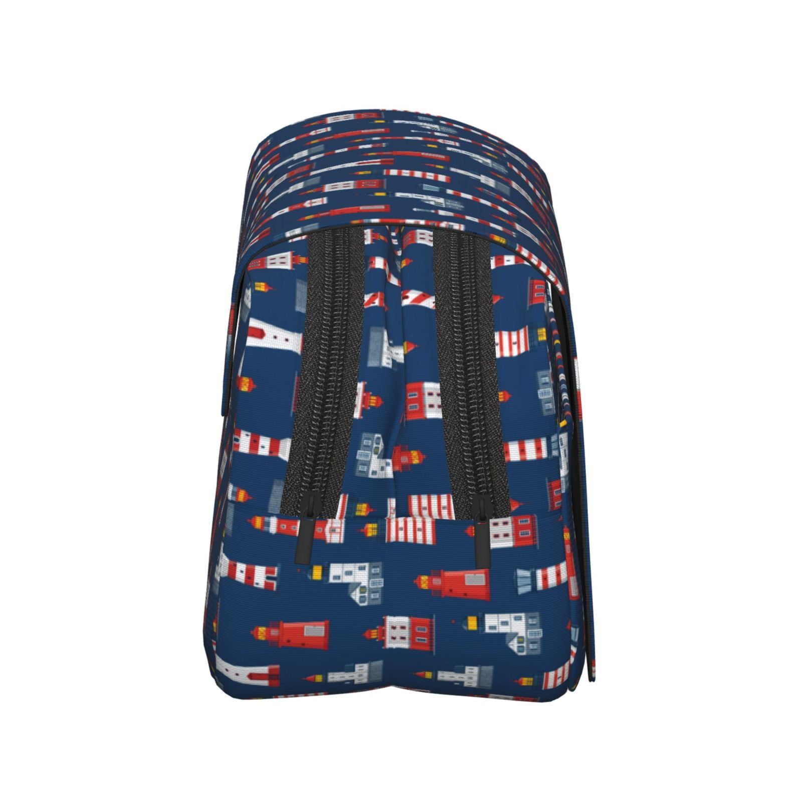 Rateoe Cartoon Lighthouse Pattern Double Clamshell Pen Case, Storage Organizer with Two Zipper Compartments– Holds Up to 50 Pencils & Pens