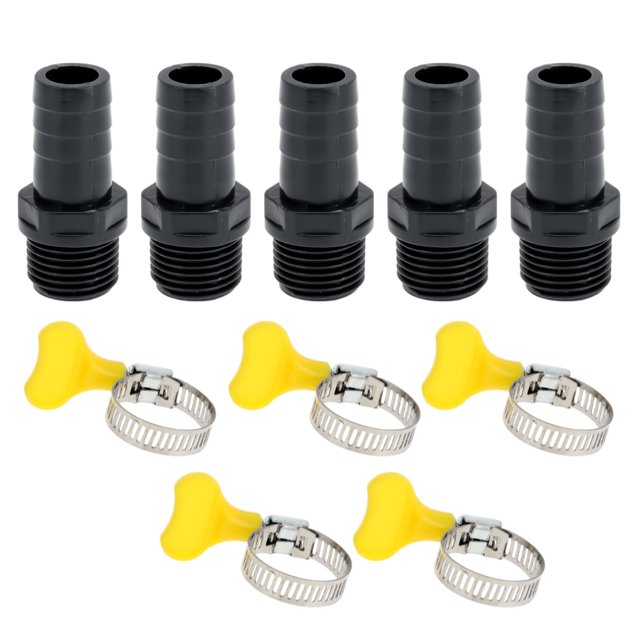 Conector recto de tubo de rosca macho de barbado de manguera de plástico Unique Bargains 5/8" 1/2"BSPT con 5 abrazaderas 5 piezas