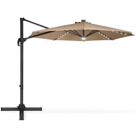 Best Choice Products 10-foot Solar LED 360 Degree Aluminum Polyester Cantilever Offset Market Patio Umbrella Shade w/ Easy Tilt and Smooth Gliding Handle,