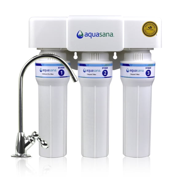 Aquasana Under Sink Water Filter | 3-Stage Max Flow  Filtration | Certified to Reduce up to 99.99% of PFAS, Lead, Chlorine & More | Under Counter Drinking Water Filter | Chrome Faucet | AQ-6300M-CHR