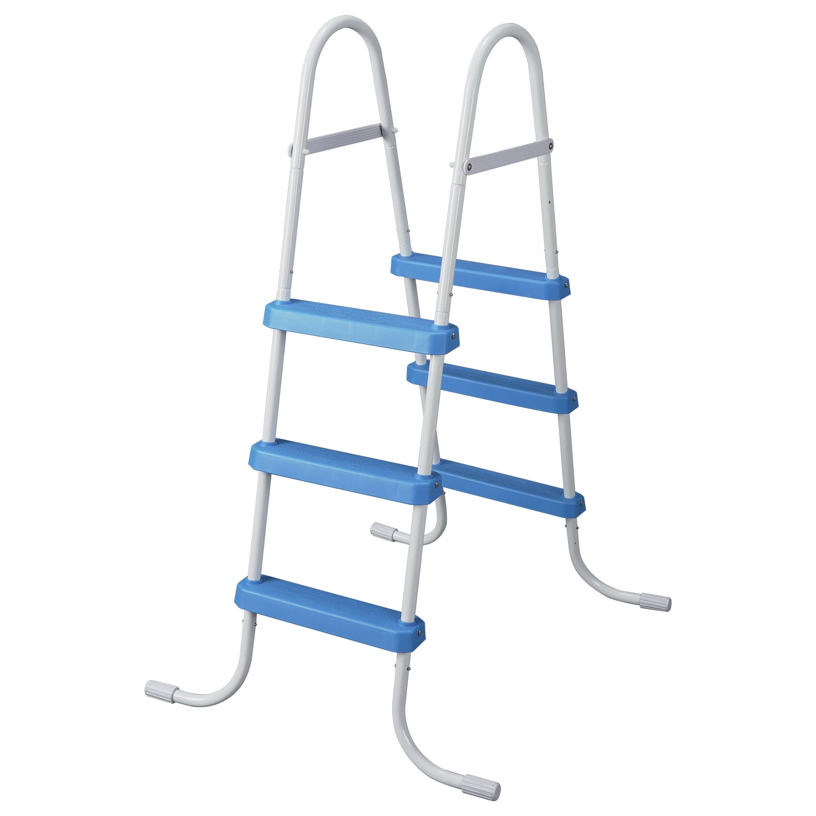 42 Inch 3-Step Two-Tone White & Blue Iron Pool Ladder, Textured Non-Slip Steps Heavy Duty Entry Ladder for Medium Above Ground & Shallow In-Ground Pools