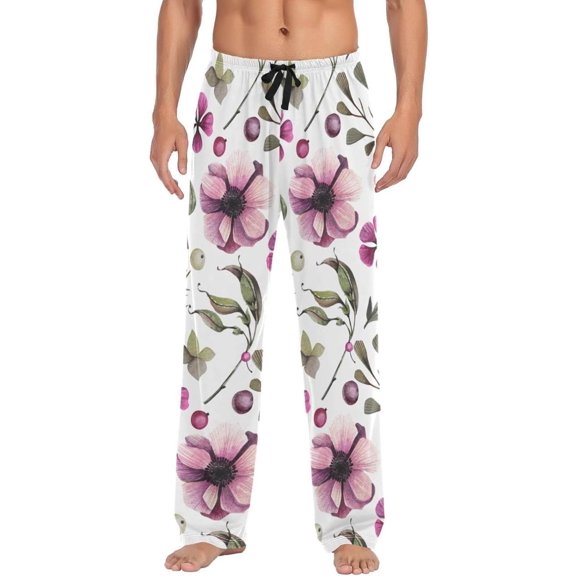 Fresh Pink Flower Ghost Pajama Pants, Men's Lounge Pants Light with Drawstring and Pockets, Christmas New Year Birthday Father's Day Gifts, Medium