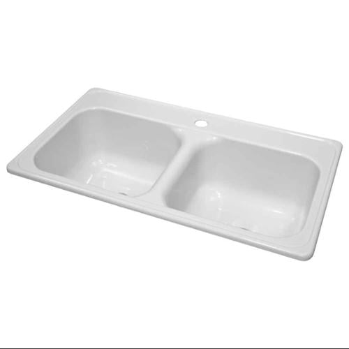 Mobile Home Parts 33" x 19" x 9" Deep Double Bowl White Acrylic Kitchen Sink