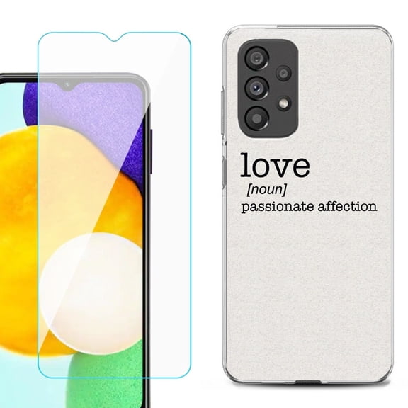 Slim-Fit Gel TPU Phone Case for Samsung Galaxy A23 5G, with Tempered Glass Screen Protector, by OneToughShield ® - Dictionary/Love