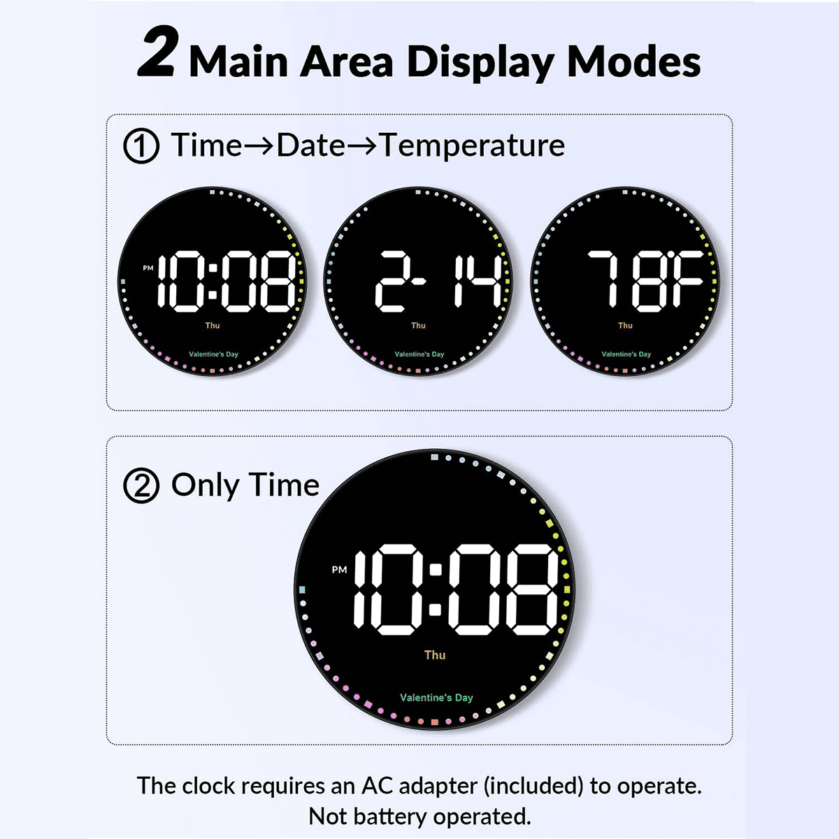 Digital Wall Clock with Colorful Light,10Inch LED Digital Clock with Remote,Time Alarm Clock for Living Room  Gym