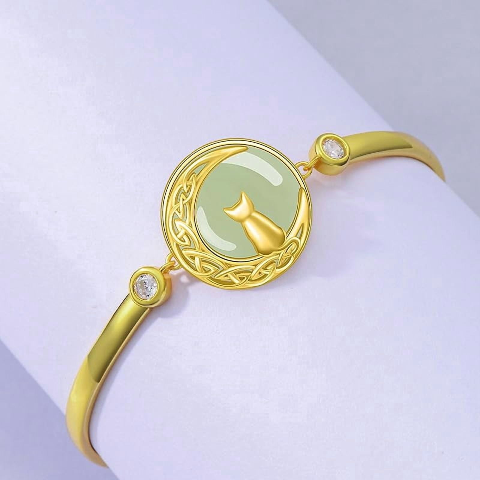JKR Jade Bracelet for Women 14k Plated Sterling Silver Lotus/Sunflower/Tree of Life/Hummingbird/Dragonfly/Bee/Butterfly/Cat Jade Jewelry Birthday Mothers Day Gifts for Mom Grandma