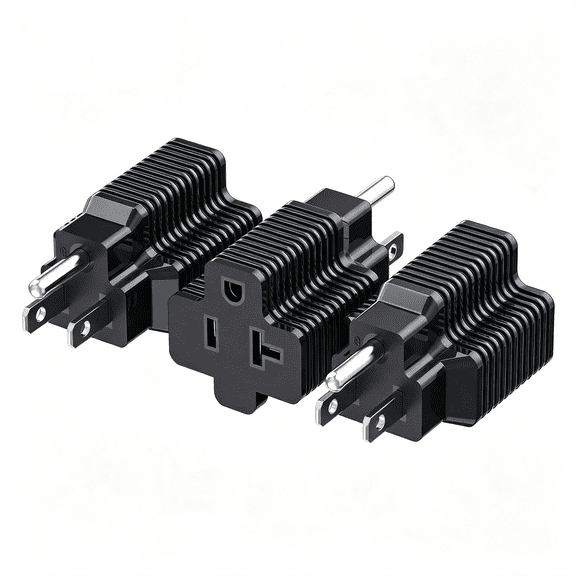 GJX 3-Pack 15 Amp to 20 Amp Plug Adapter,Black|Nema 5-15 to 5-20R,T-Blade Outlet Adapter,Grounded Design,Compact Plug Adapter 3-Pack Plug Adapter