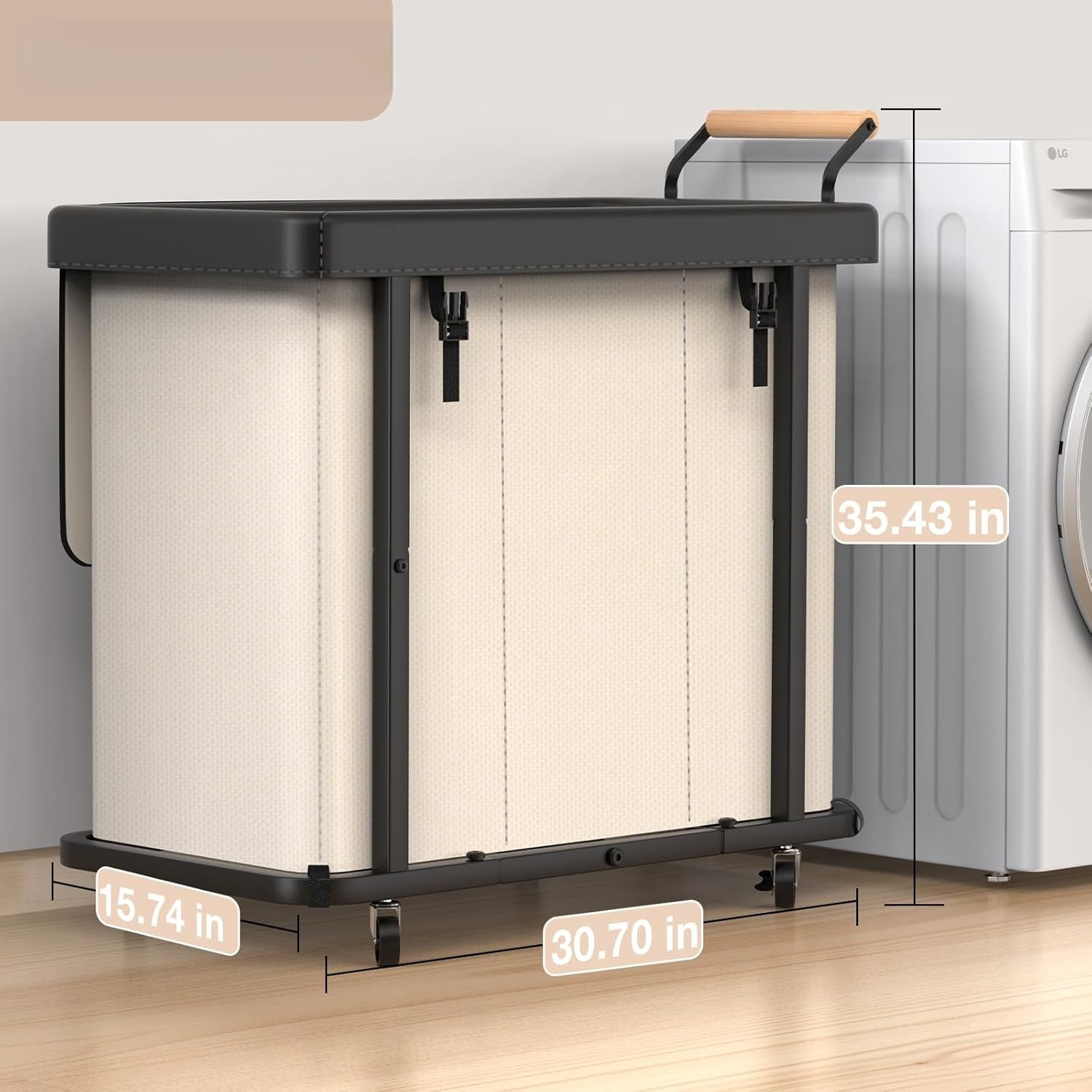 60 Gal (230L) Laundry Hamper 3 Section with Lid, Leather Patchwork Laundry Sorter with Rolling Lockable Wheels and Handle, Laundry Basket Organizer for Laundry Room, Bedroom and Bathroom - Gray