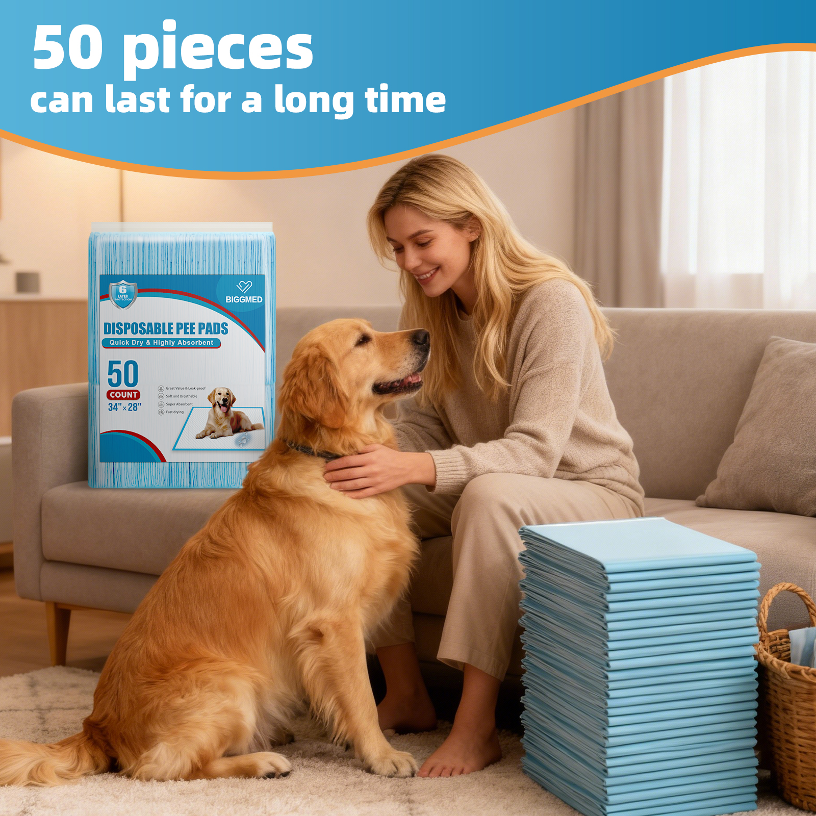 BIGGMED Puppy Pads, 28" x 34", 50ct, Extra Large photo 8